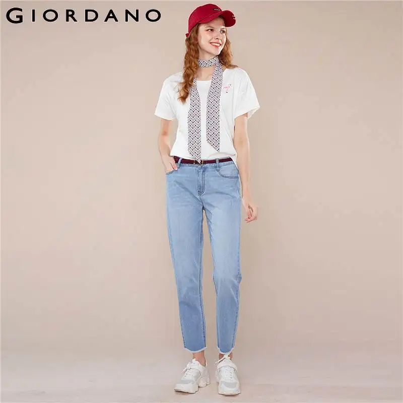 Giordano женская футболка с вышивкой животных и коротким рукавом открытыми