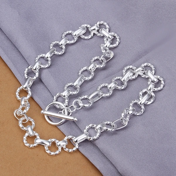 

925 sterling silver jewelry fine fashion simple wave circle links TO clasp necklace chains men's women wedding wholesale jewerly