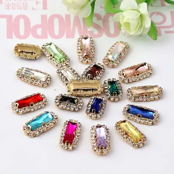 

Mix color 5x15mm Long Baguette Glass stone in Lace Claw setting,Rhinestone Button, Sew On Metal Embellishment,DIY Accessories