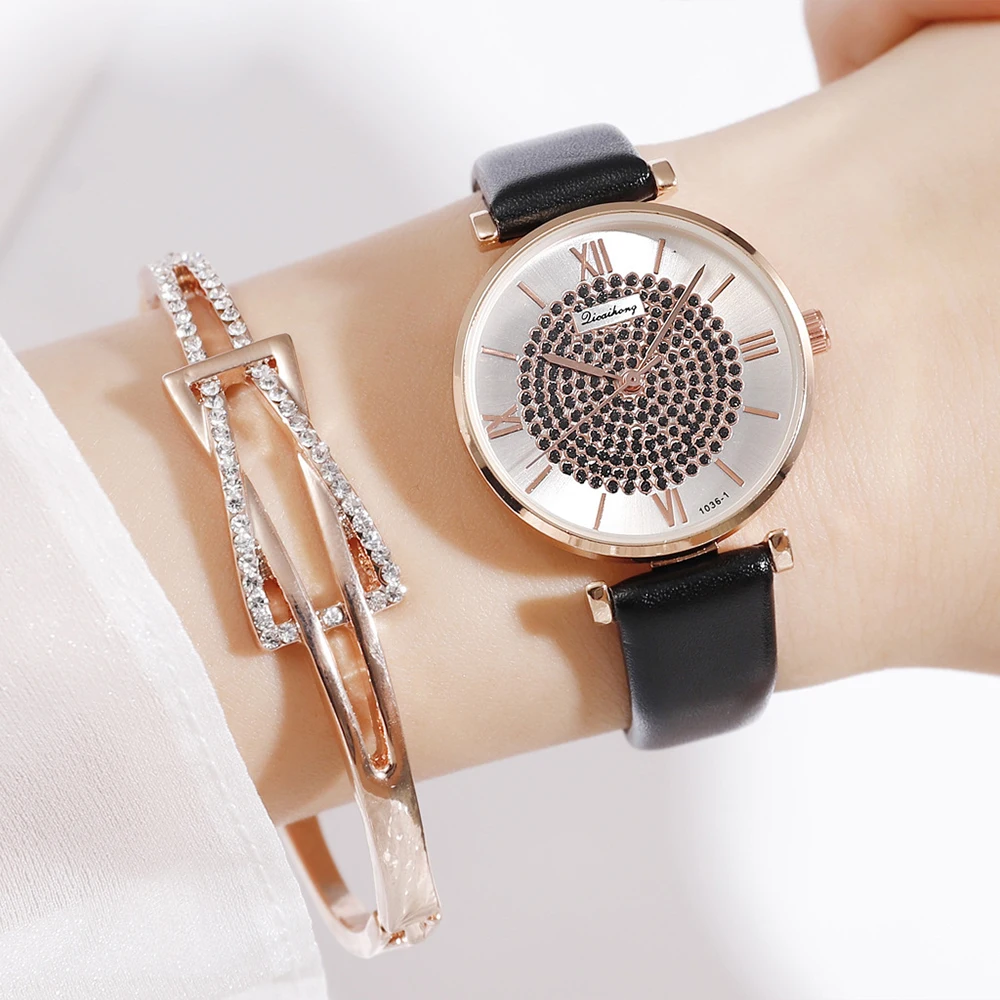 

Luxury Crystal Women Watches Fashion Diamond Starry Sky Ladies Waterproof Wristwatch Female Casual PU Leather Dress Clock Gift