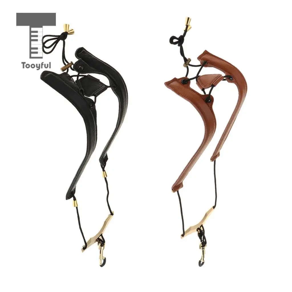 Black/Brown Adjustable Leather Saxophone Shoulder Neck Strap Width 24mm