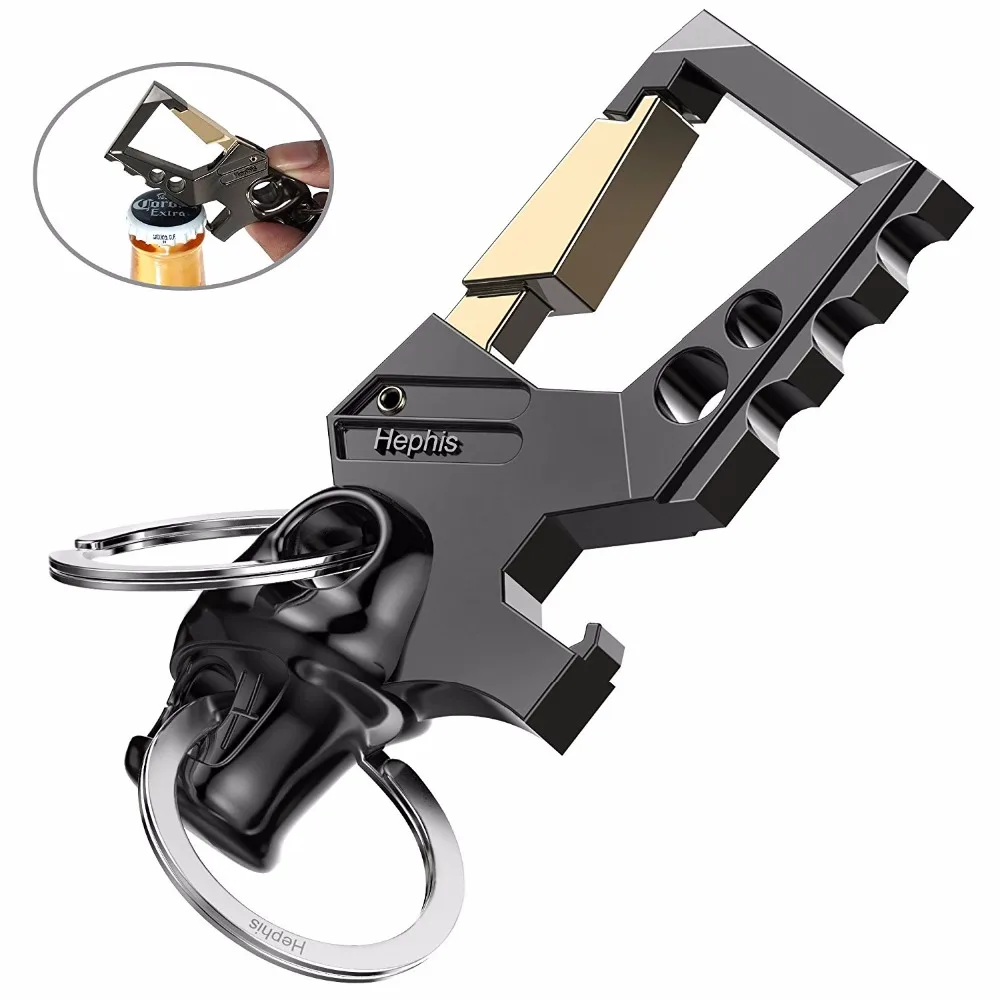 

Hephis Carabiner Key Chain and Unique Men Car Keychains Bottle Opener Multi Function High Grade Key Rings Holder Jewelry Gifts
