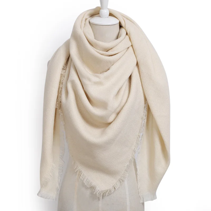 Роскошный брендовый зимний кашемировый шарф для женщин,, квадратный акриловый большой шарф, обертывания, шерстяные шали шарфы, теплый хиджаб с украшениями - Цвет: beige square scarf