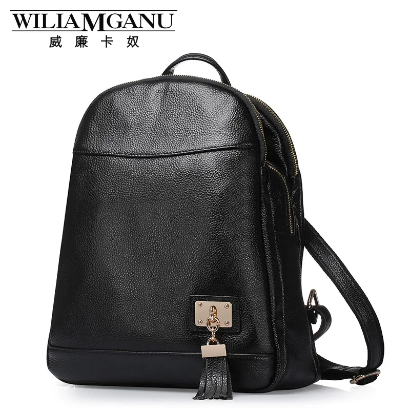 WILIAMGANU new fashion backpack bags 2017 Black Genuine Leather Backpacks bag Women 13 inch Computer Bag
