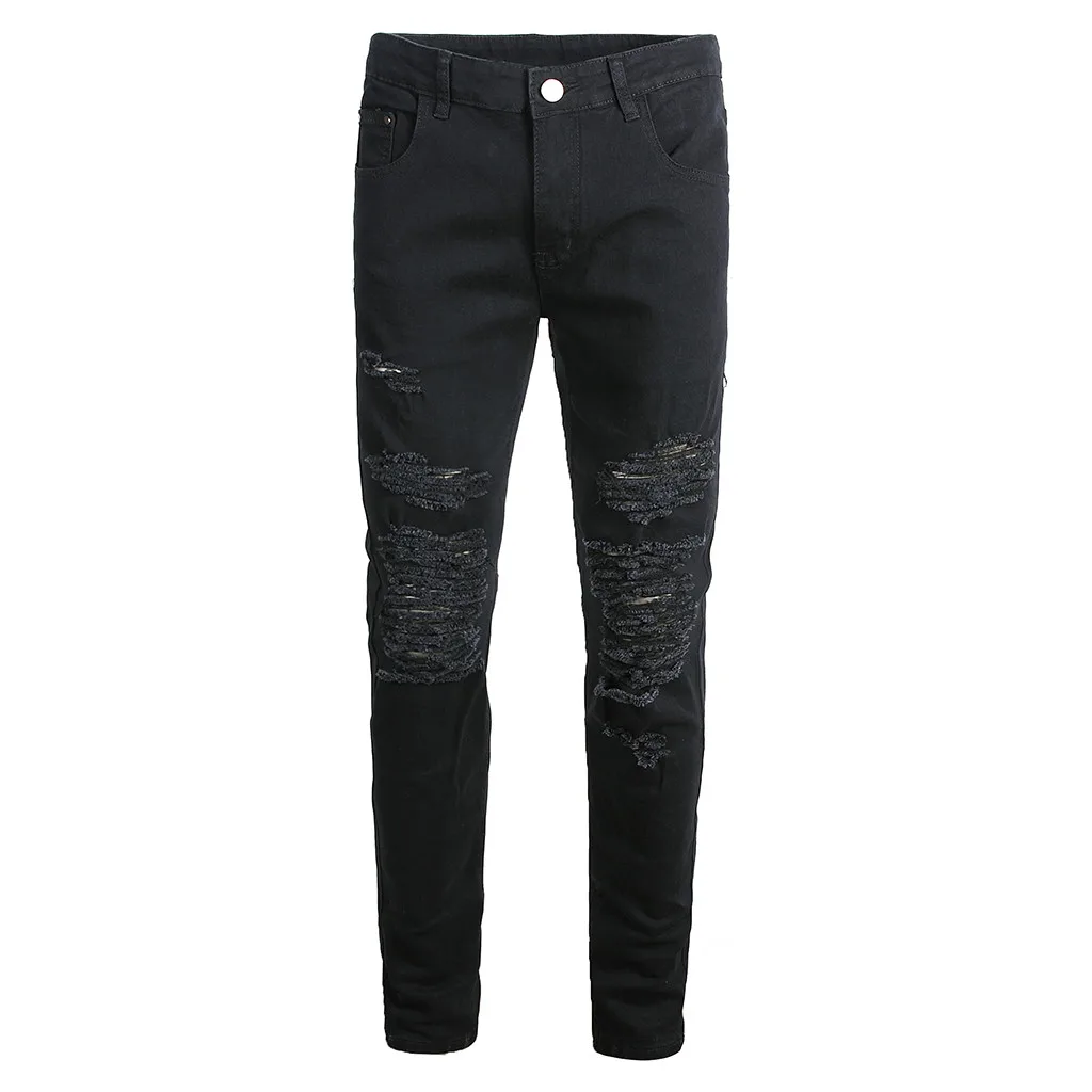 

Mens Skinny Stretch Denim Pants Elastic Personality Stretch Ripped Personality Denim Trousers Slim Fit Jeans