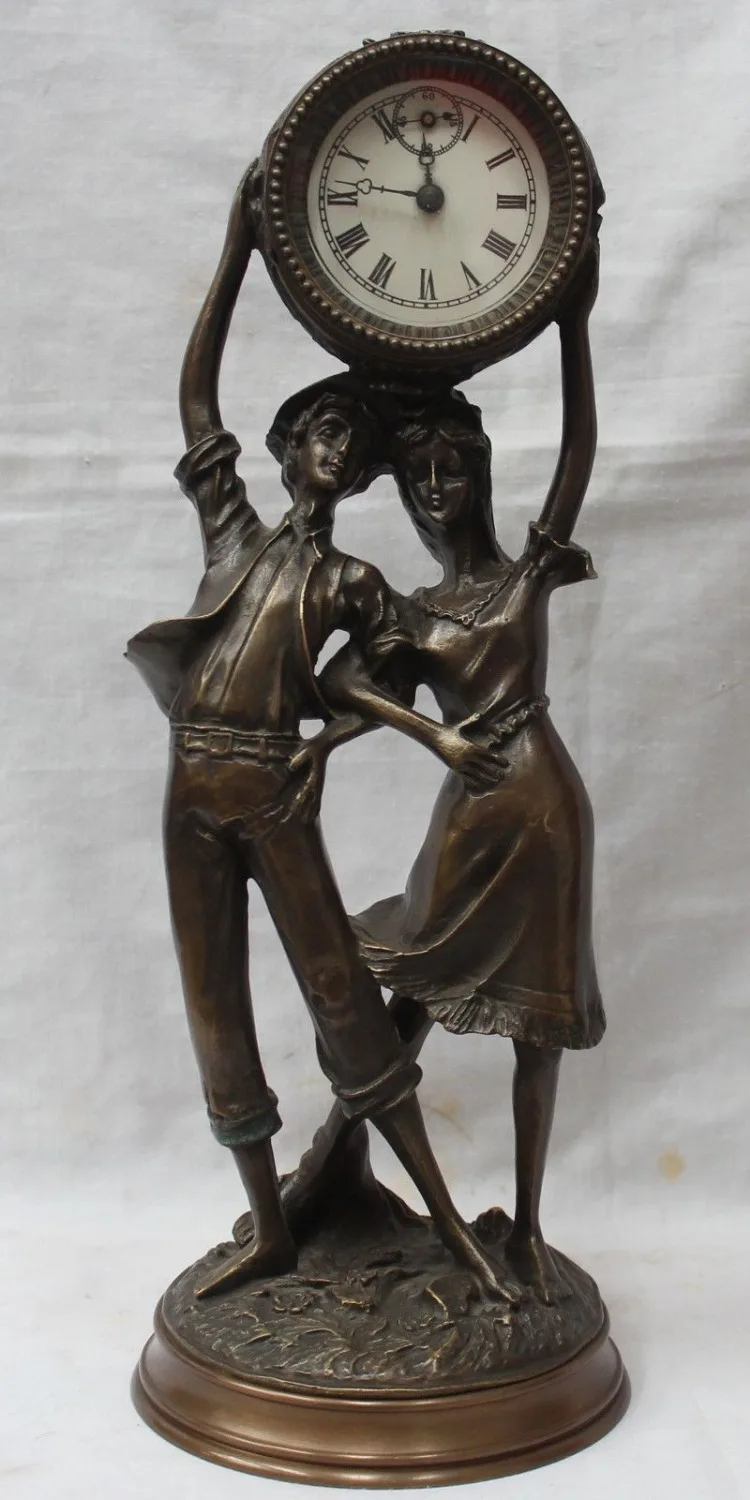 

16 " China Western Style Bronze Man woman sweethearts machine Clock Statue key