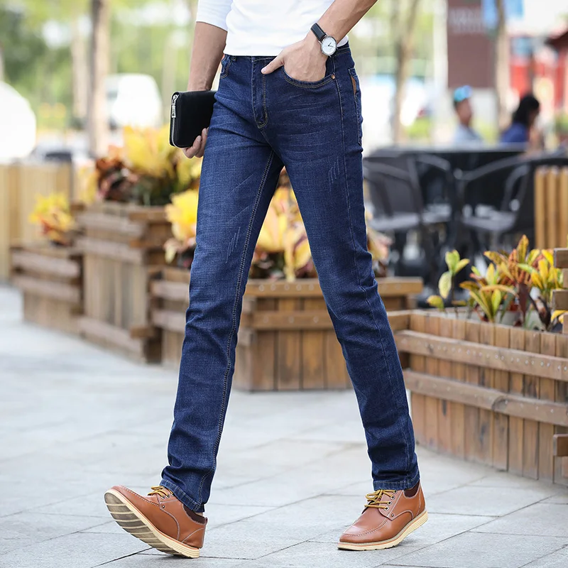 Mens Loose Denim Jeans Elastic Straight Trousers Large Size Slim Casual Pants Trend Joker Fashion Blue Homme