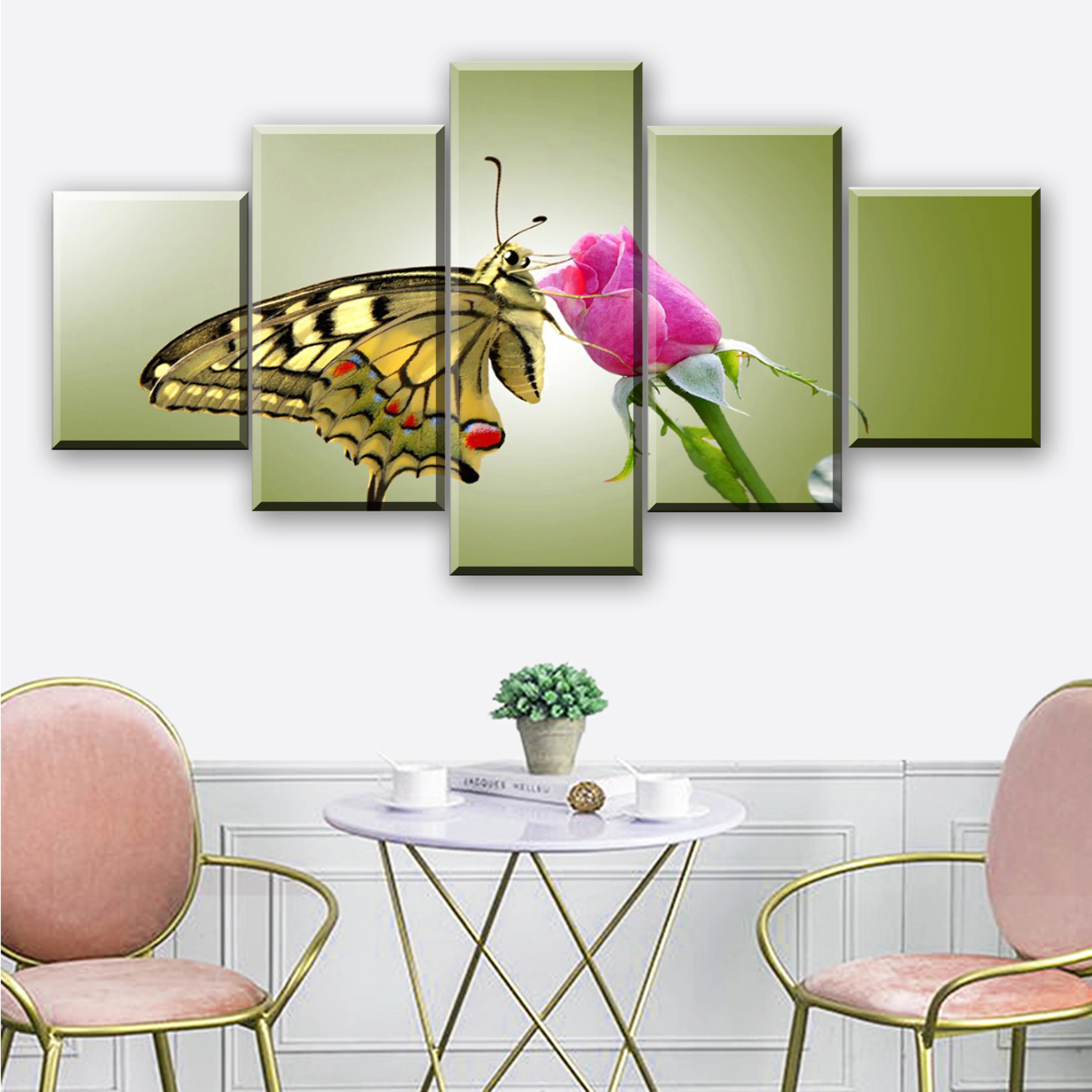 Modular Picture Home Wall Art Framework Print Canvas 5 Pieces Nature Animal Butterfly and Flower Poster Painting For Living Room