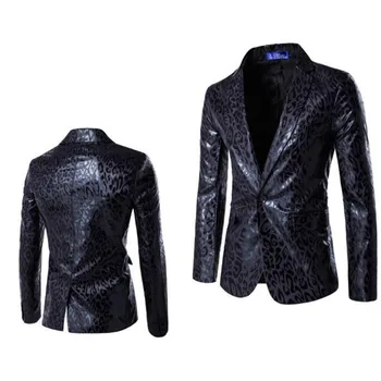 

European and American style personality fashion one button suit leopard print suit groomsman dress men's jacket