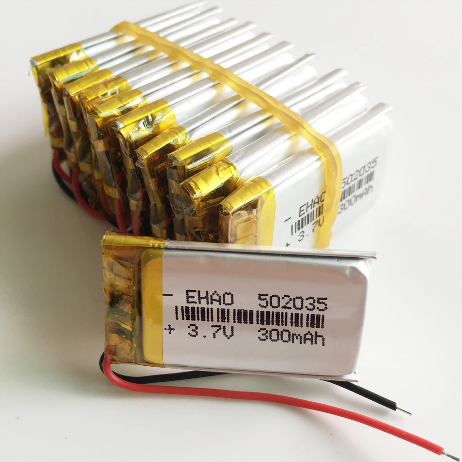 Wholesale 10 pcs 3 7v 300mah 502035 lithium polymer lipo rechargeable