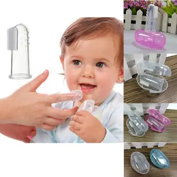 

Portable Blue Baby Finger Toothbrush with Box Case 1pcs Set Finger Toothbrush For Babies
