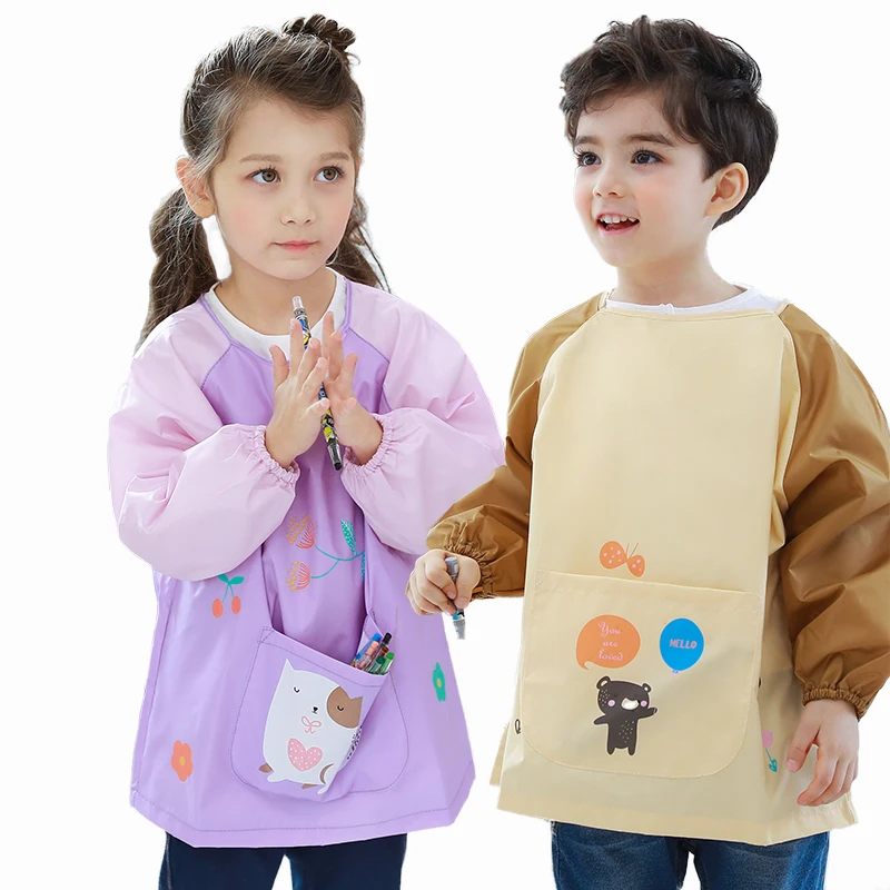 

Cartoon Baby Bibs Waterproof Infants Long Sleeve Apron Waterproof Toddler Feeding Bibs Burp Cloths Children Painting Clothes