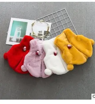 

2016new autumn winter coat Korean children baby wild rabbit ears plush girls small shawl cardigan jacket Free shipping 1-3 years