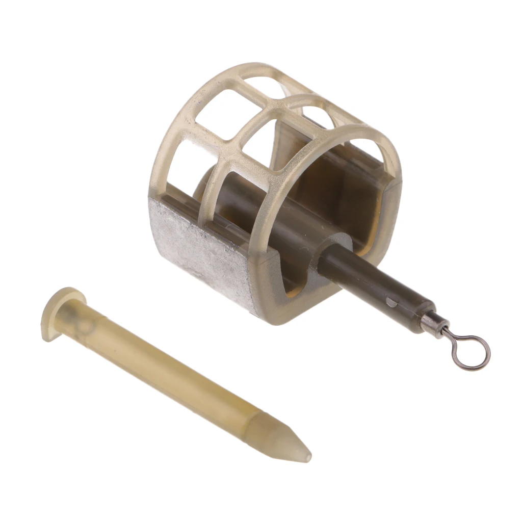 2pcs Fishing Feeder Bait Cage Lure Holder Basket Trap Fishing Tackle with Lead Sinker 25g S & L