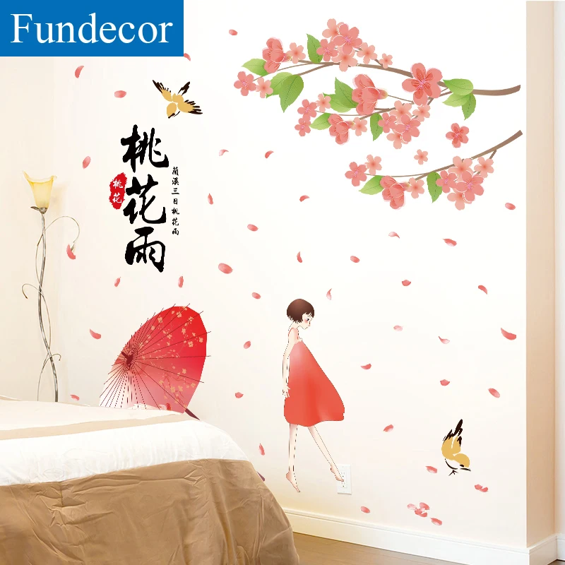 [Fundecoration] DIY наклейки на стену персикового цвета с изображением дождя розовые