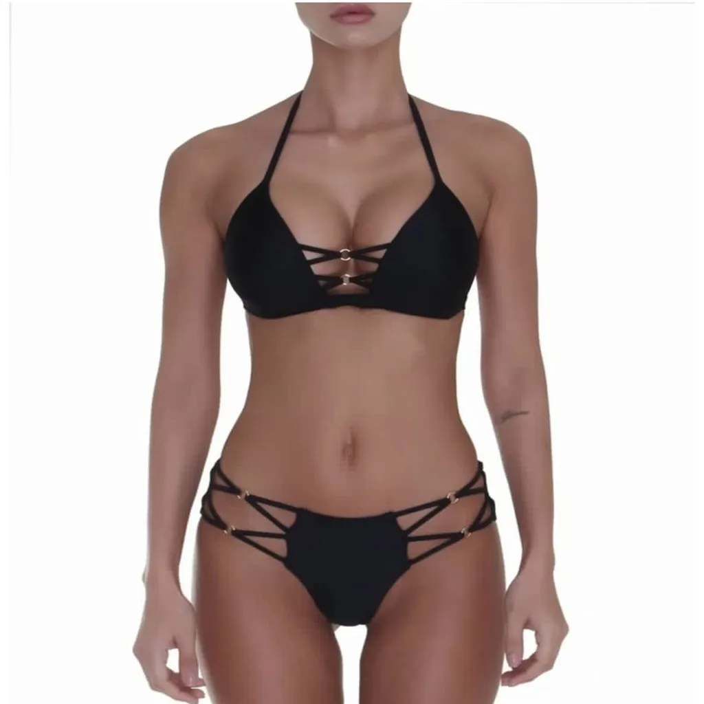 

Bandage Sexy Black Gold Bikini Swimsuit Women Bikini Set Sexy Swimwear Female Swimming Biquini Sexy Two Pieces Femme M21