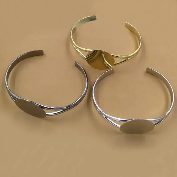 

Blank Open Bangle Settings with 25mm Flat Circle Glue Pad Cameo Cabochons Bases cuff Bangle DIY Findings Multi-color Plated