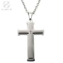 AgentX Moda Jesús Biblia Palabras Gran Cruz de Plata Colgante de Acero Inoxidable Hombres Frescos Collar de la Joyería de Cadena Larga + Paquete de Regalo de accesorios/AAP049