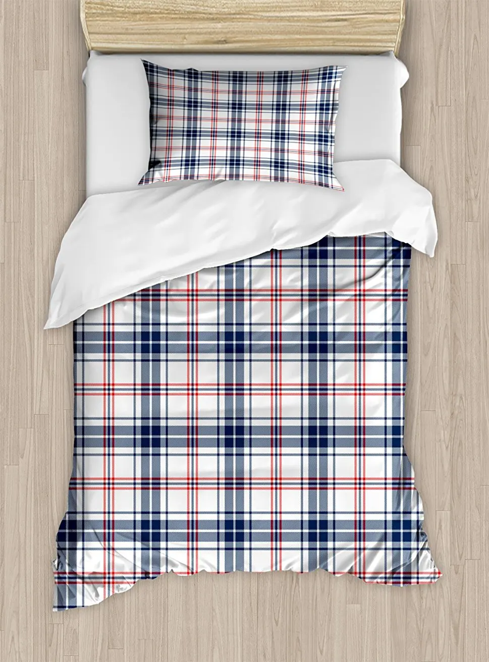 

Plaid Duvet Cover Set, Traditional Checkered British Country Pattern with Geometric Design, 4 Piece Bedding Set