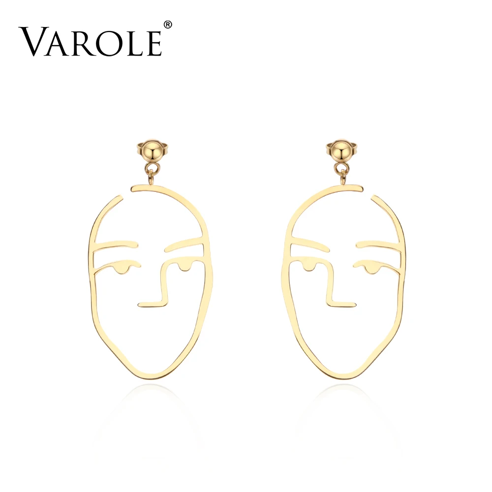 

VAROLE New Simple Style Man Face Shape Earrings for Women Gold Color Long Drop Earring for Woman Wholesale