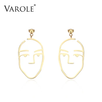 

VAROLE New Simple Style Man Face Shape Earrings for Women Gold Color Long Drop Earring for Woman Wholesale