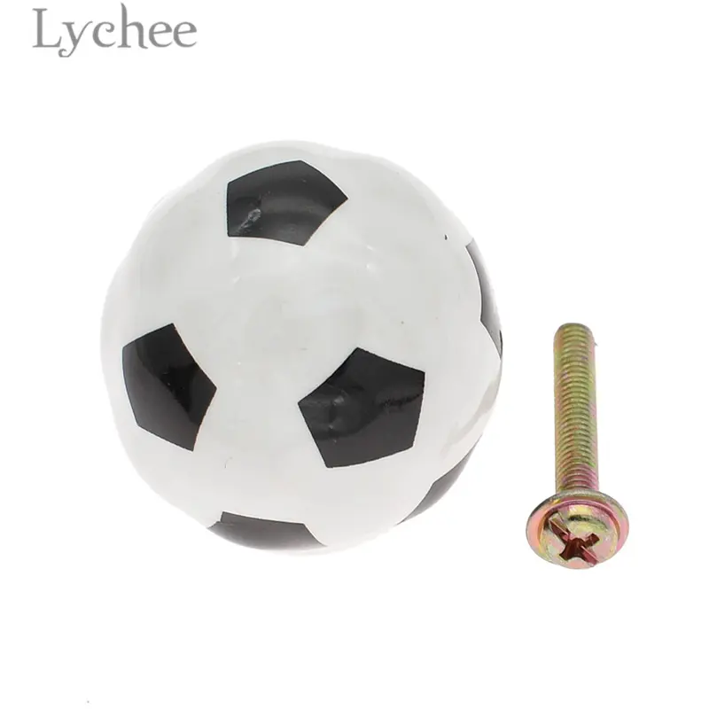 Lychee Life Football Design Drawer Pull Handle Creative Ceramic Cabinet Pulls Furniture Cupboard Handle Home Improvement Supply