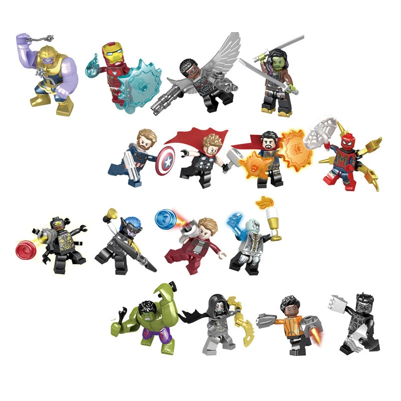 16pcs/set Marvel Avengers INFINITY WAR Super Heroes Hulk Corvus Glaive Thanos Iron Man Spiderman Compatible LEGOING