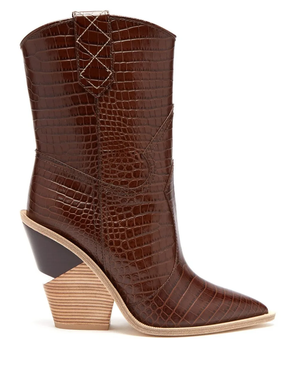 

Moraima Snc 2019 Autumn Newest Cutout-heel Crocodile-embossed Leather Ankle Boots Runway Fashion Pointed Toe Wedge Short Boots