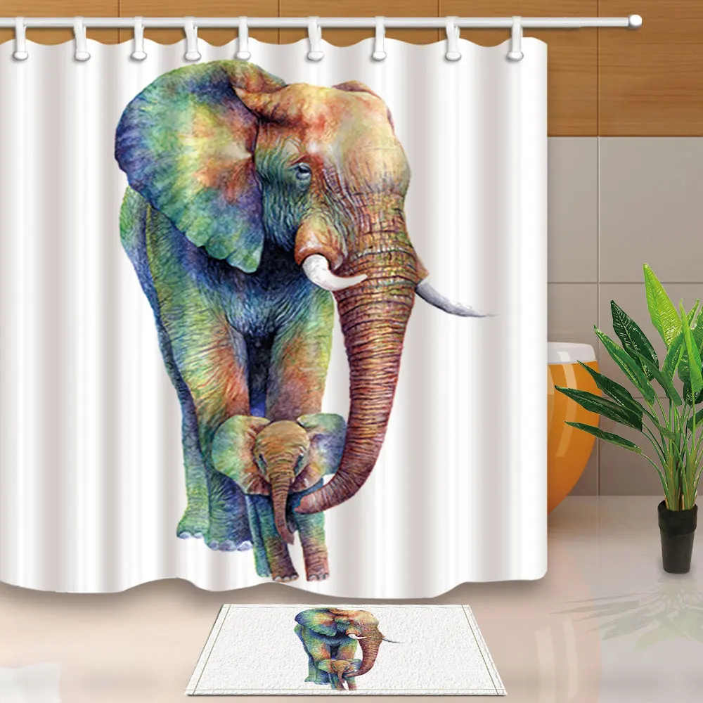 

Art Design Shower Curtains Colorful Elephant Bathroom Curtain Polyester Fabric Waterproof and Mildew Proof with 12 Plastic Hooks