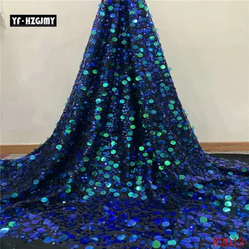 

YF HZGJMY african nigerian lace fabrics tulle fabric latest blue sequin fabric for party evening dress free shipping A2013-1