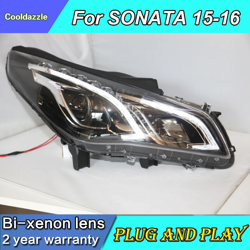 Для hyundai Sonata светодиодные передние фары год с Bi-xenon проектор Объектив с дневными ходовыми огнями DRL
