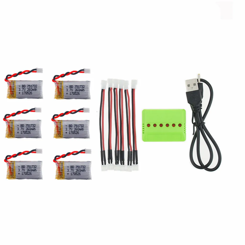 6Pcs 3.7V 260mAh 2.0 Connect Lipo Battery and X6 Charger for Eachine E010 JJRC H36 Mini RC Quadcopter drone parts wholesale | Электроника