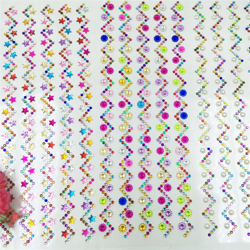 

27*10cm /Sheet Flat Motif Rhinestones Sticker Paste DIY Drill Sticker Phone Car Nails Decoration Accessories Glue on Crystals