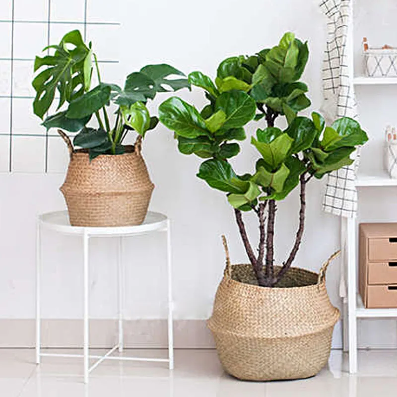 

Seagrass Wickerwork Basket Rattan Hanging Flower Pot Dirty Laundry Hamper Storage Basket LE66