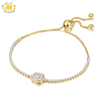 

10 Inches Adjustable Yellow Gold Crystal Bracelet Solid 925 Sterling Silver For Women Girl Fine Fashion Jewelry For Gift