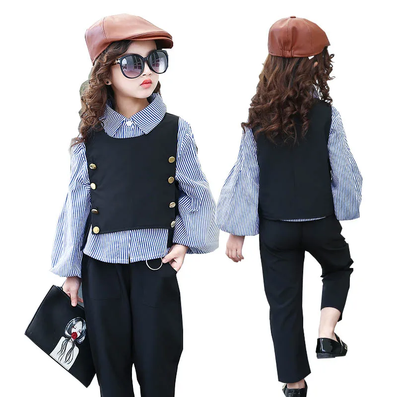 Girls clothing sets girl fashion suit teenage girls clothes school children clothes striped shirt vest kids clothes tracksuit цена Girls clothing sets girl fashion suit teenage girls clothes school children clothes striped shirt vest kids clothes tracksuit цены онлайн