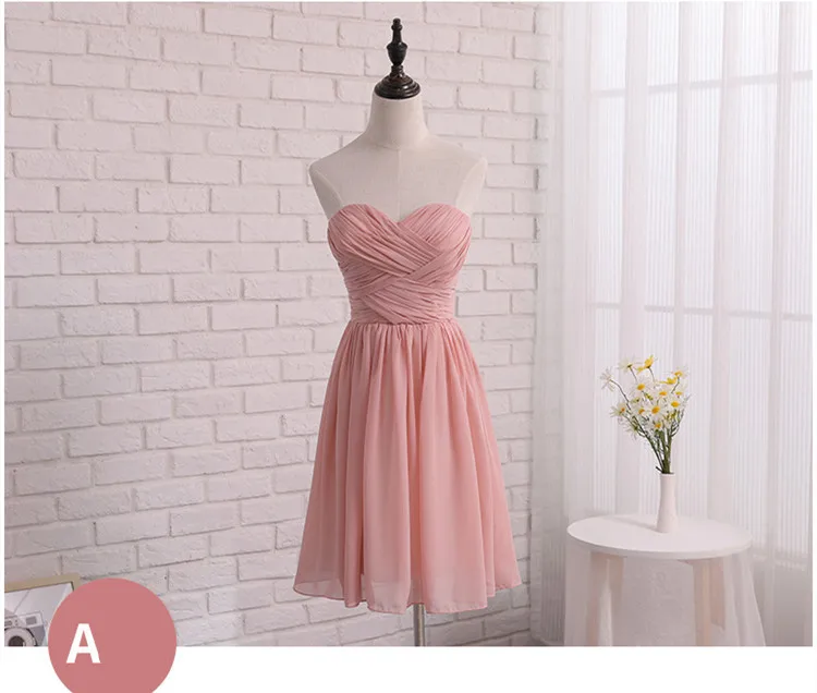 Новые розовые платья невесты Короткие шифон Pleat ремни простой элегантный выпускников Выпускной Пром платье цвет на заказ Dama De Honor