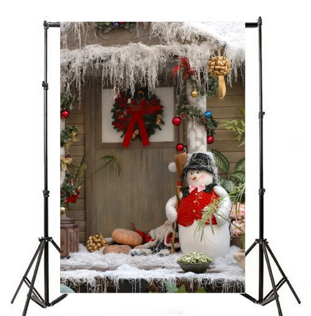 Laeacco Рождественский день Снеговик венок крыльцо декорации Детские фотографии фоны на заказ для фотостудии