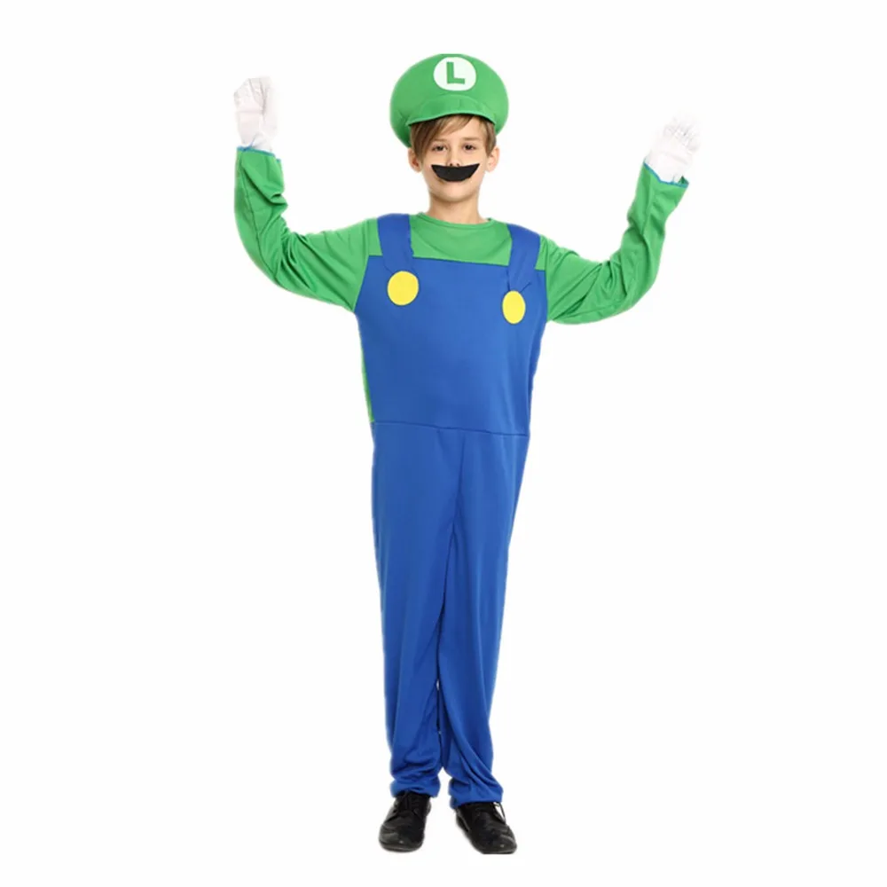 VEVEFHUANG костюмы на Хэллоуин Забавный Super Mario Luigi брат костюм для детей Для мальчиков и девочек Fantasia комбинезон для косплея
