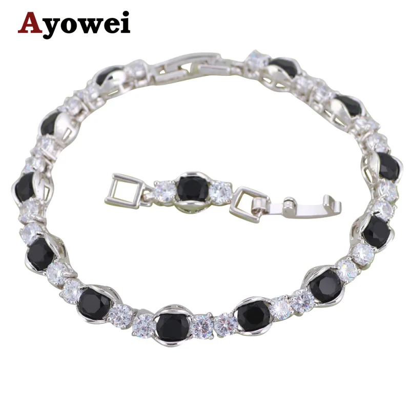 Ayowei и розничная Лидер продаж модные черные циркониевые браслеты с подвесками серебряные ювелирные изделия TB1131A для влюбленных подарки