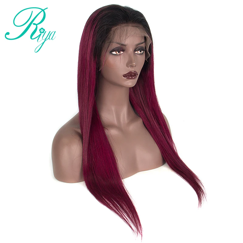 Riya Hair# 1B/99J цвет бразильские человеческие волосы парик с Омбре цвет красного вина фронтальные человеческие волосы парики с волосами младенца бордовый парик