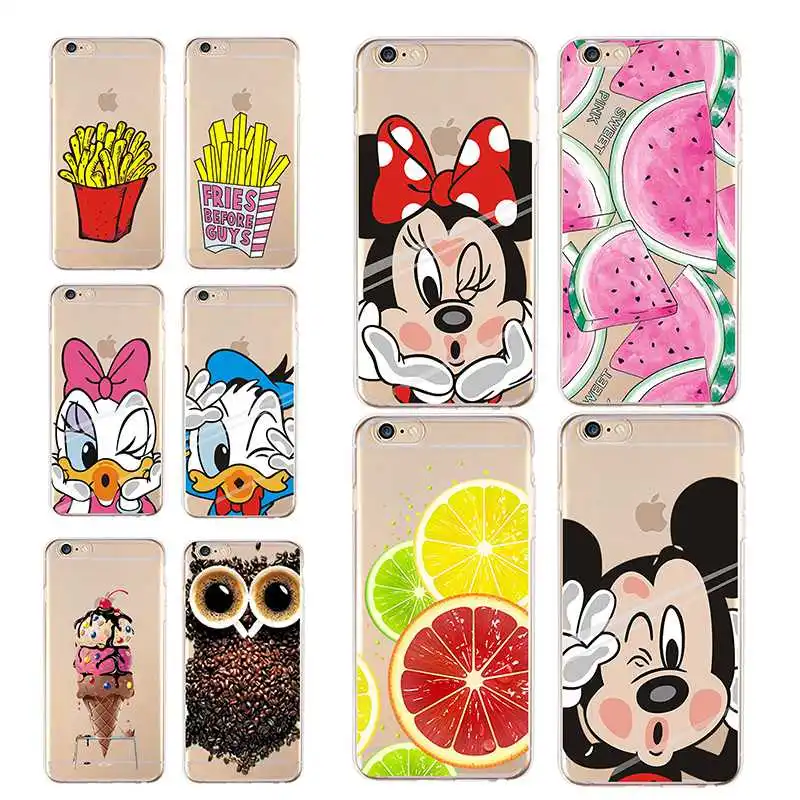

Soft Tpu Clear Case For iPhone 4 4S 5 5C 5S 6 6S 7 6Plus 7Plus with Minnie Cute Mickey IceCream Fruit Animal Cat For iPhone