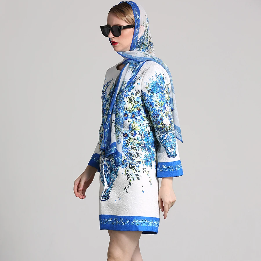 Günstige AELESEEN Designer Jacquard Druck Mantel 2018 Herbst Winter Mode Schal Floral Porzellan Drucken Hohe Qualität Perlen Frauen Mantel