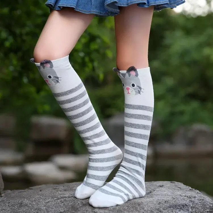 Autumn Pure Cotton Cartoon Directly Board Child In Socks Three-dimensional Ears Girl Socks Baby Socks - Цвет: Gray Striped cat