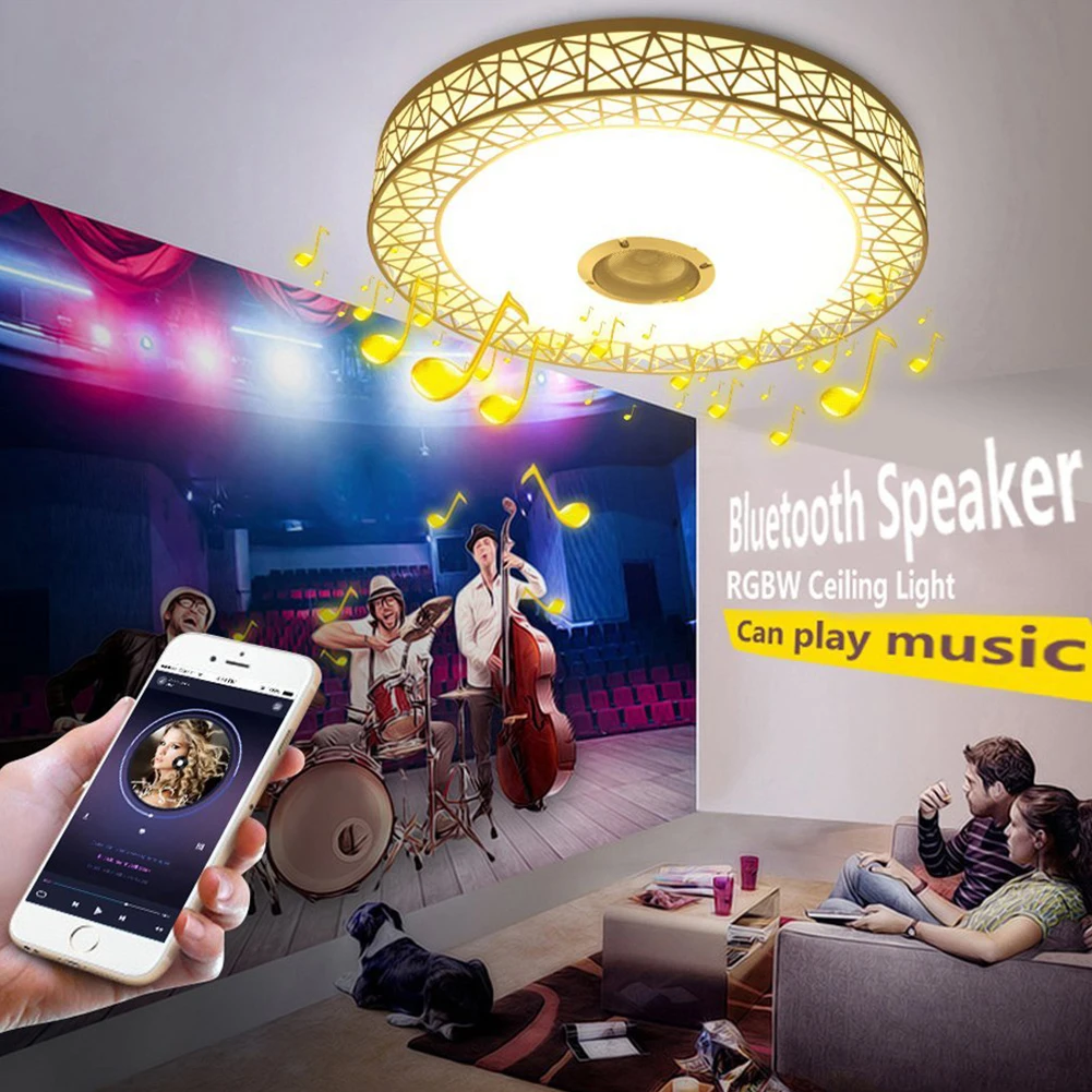 

Modern Bluetooth Speaker Ceiling Light APP Remote Control LED Music Lamp Dimmable Living Room Lighting Fixture Bedroom Smart