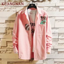 KUANGNAN рубашка с принтом белки, Мужская Уличная одежда, мужские рубашки, повседневные облегающие корейские мужские рубашки с длинным рукавом, 5XL одежда, новинка