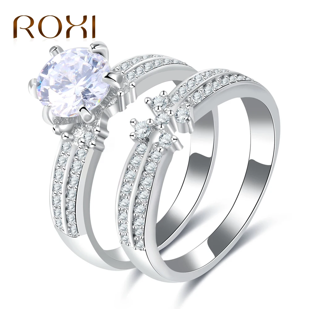 ROXI Fashion Double Rings Break Point Finger Ring Set Classic White
