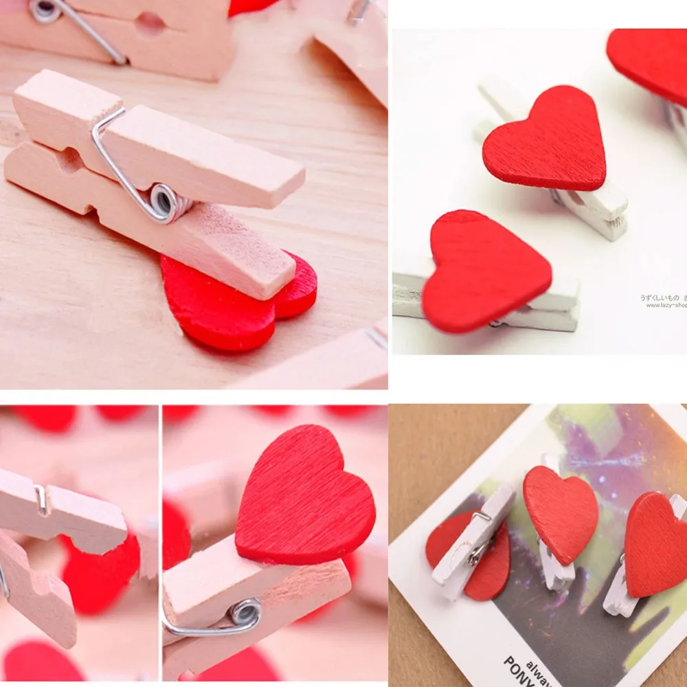 20 piezas Mini amor corazón de madera Pinza bois de Clips DIY ropa foto papel Peg Pinza 20 piezas Mini amor corazón de madera Pinza bois de Clips DIY ropa foto papel Peg Pinza