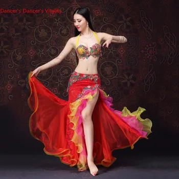 

New Performance Women Dancewear Belly Dance Clothes Oriental Dance Outfits Bra and Skirt Belly Dance Beaded Costume 2pcs