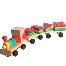 Горячая в детские развивающие игрушки деревянный поезд грузовик набор геометрических блоков замечательная Подарочная игрушка